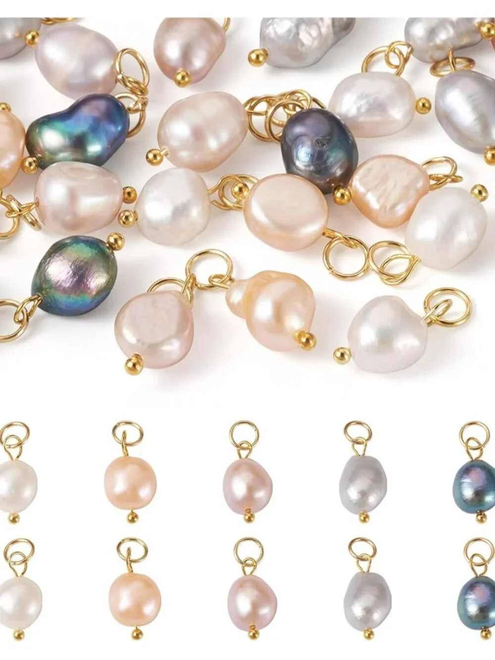 Round Shell Pearl Charms Pearl Pendants Pearls for Crafts Summer Beach Dangle Ch
